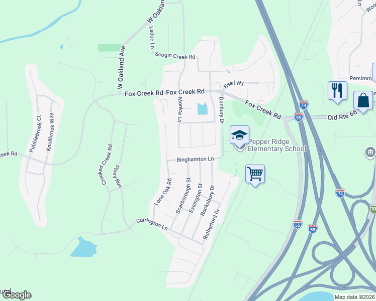 map of restaurants, bars, coffee shops, grocery stores, and more near 2910 Steppe Lane in Bloomington