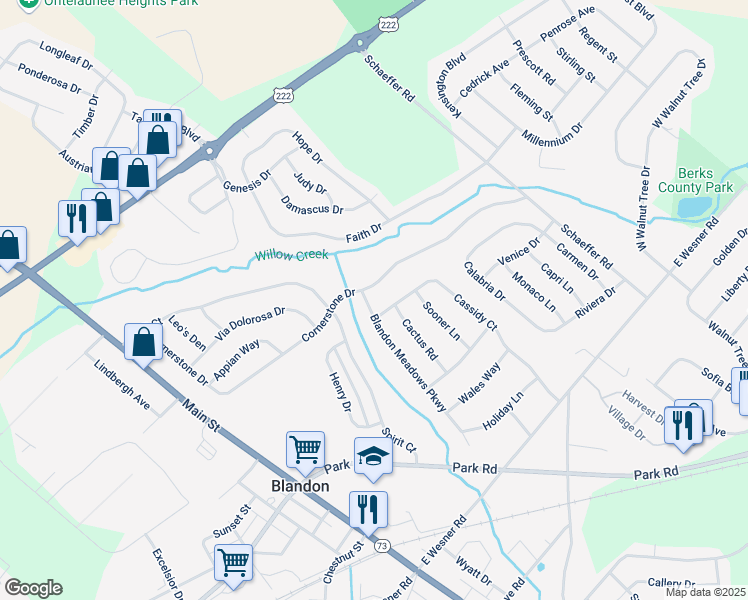 map of restaurants, bars, coffee shops, grocery stores, and more near 207 Blandon Meadows Parkway in Blandon