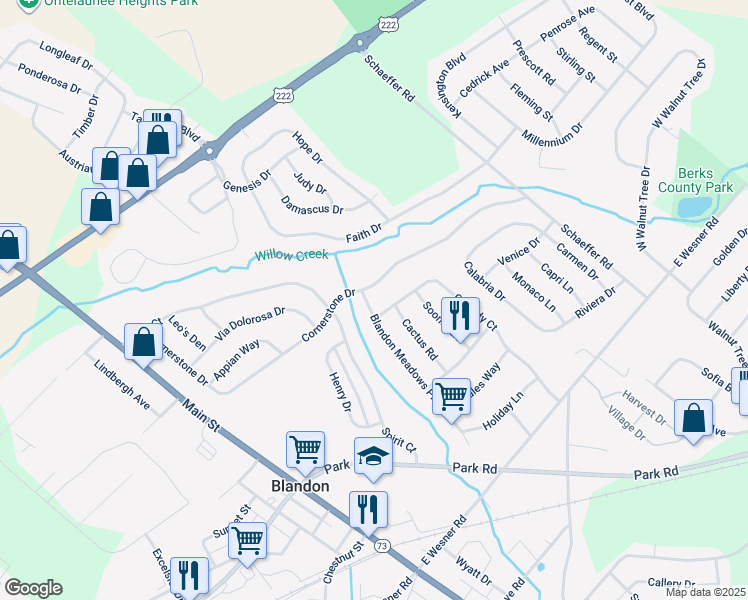 map of restaurants, bars, coffee shops, grocery stores, and more near 207 Blandon Meadows Parkway in Blandon