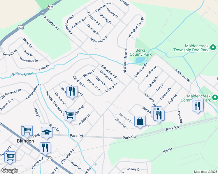 map of restaurants, bars, coffee shops, grocery stores, and more near 441 Riviera Drive in Blandon