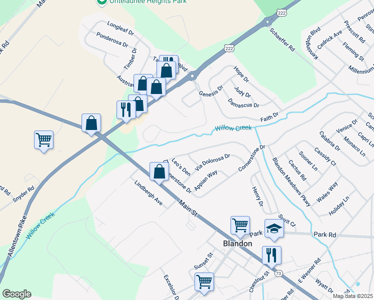 map of restaurants, bars, coffee shops, grocery stores, and more near 81 Spirit Court in Blandon