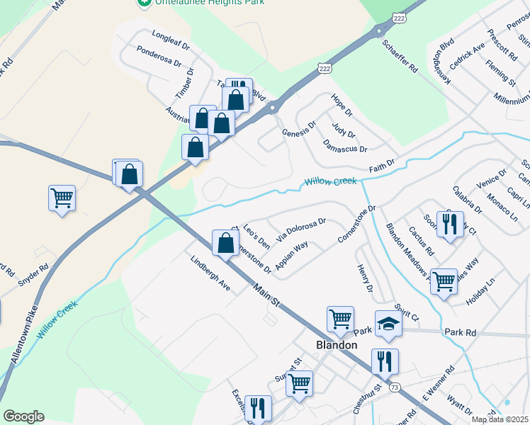 map of restaurants, bars, coffee shops, grocery stores, and more near 81 Spirit Court in Blandon