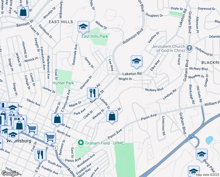 map of restaurants, bars, coffee shops, grocery stores, and more near 1810 Montier Street in Pittsburgh