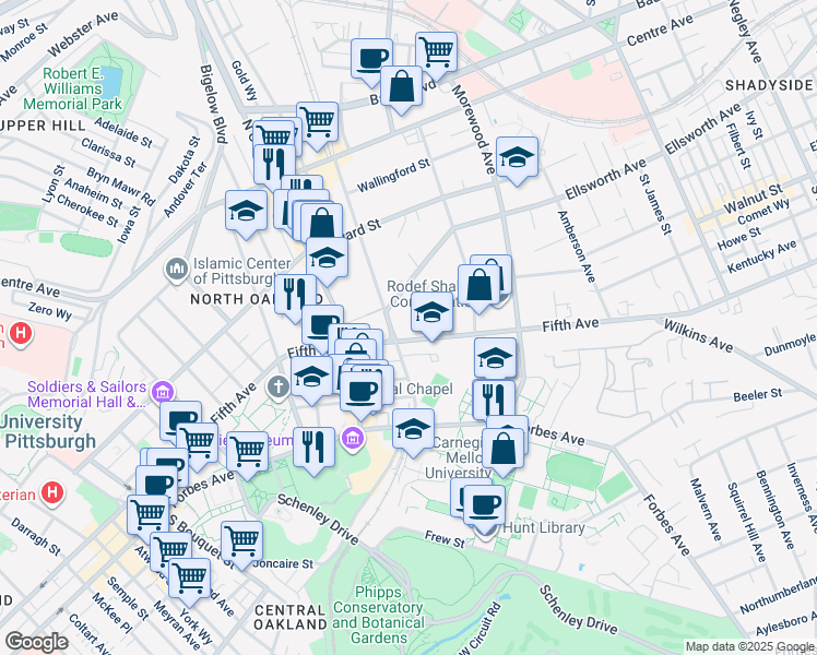 map of restaurants, bars, coffee shops, grocery stores, and more near 617 North Neville Street in Pittsburgh