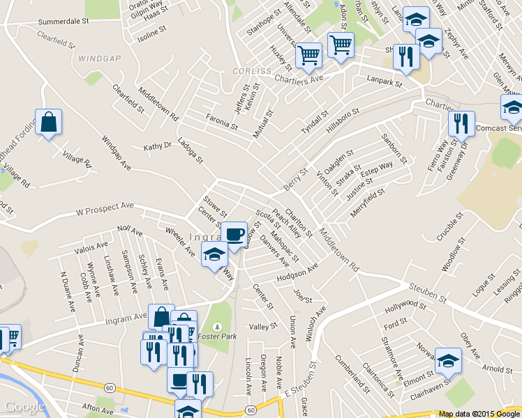 map of restaurants, bars, coffee shops, grocery stores, and more near 160 Scotia Street in Pittsburgh