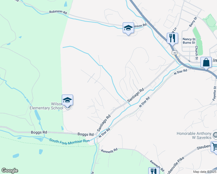 map of restaurants, bars, coffee shops, grocery stores, and more near 30 Meanor Street in Imperial