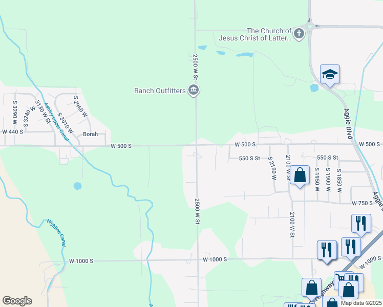 map of restaurants, bars, coffee shops, grocery stores, and more near 546 South 2500 West in Vernal