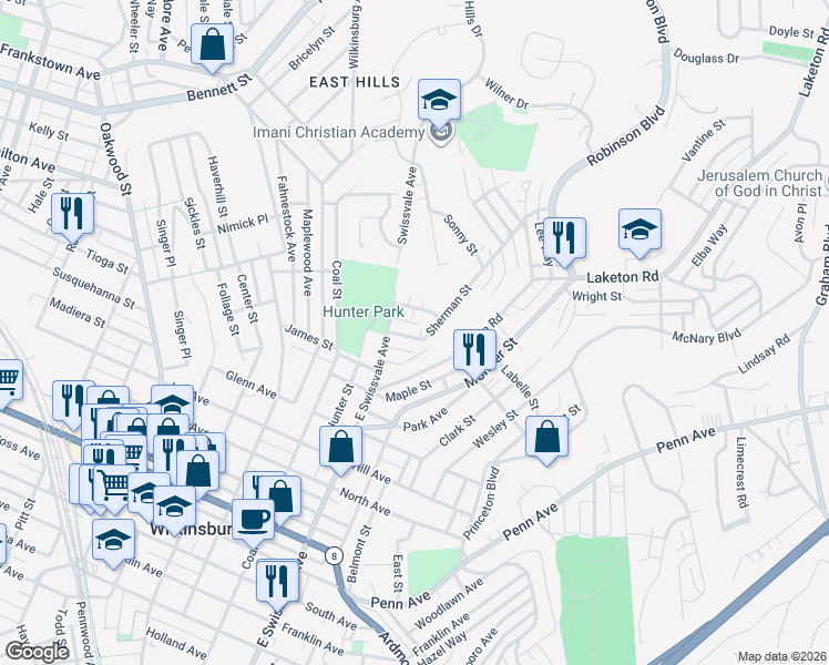 map of restaurants, bars, coffee shops, grocery stores, and more near 1123 Sherman Street in Pittsburgh