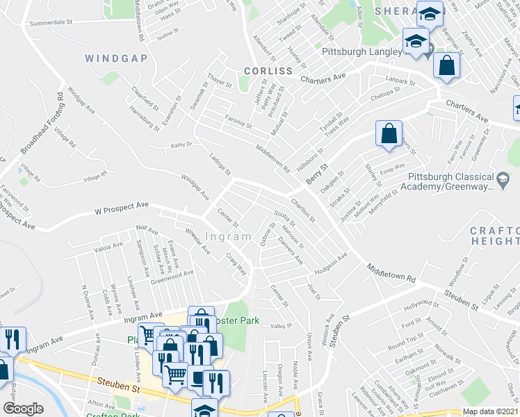 map of restaurants, bars, coffee shops, grocery stores, and more near 227 Scotia Street in Pittsburgh