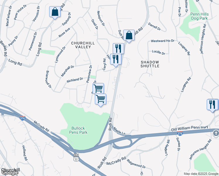 map of restaurants, bars, coffee shops, grocery stores, and more near 637 Homewood Dr in Pittsburgh