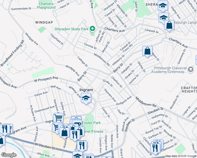 map of restaurants, bars, coffee shops, grocery stores, and more near 227 Scotia Street in Pittsburgh
