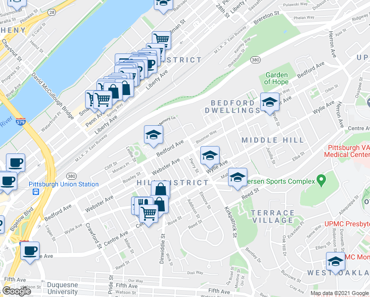 map of restaurants, bars, coffee shops, grocery stores, and more near Perry Hwy in Pittsburgh