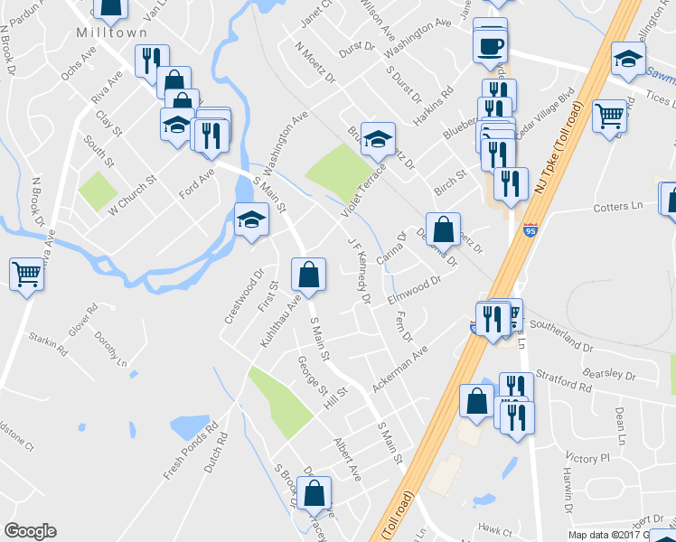 map of restaurants, bars, coffee shops, grocery stores, and more near 6 Nicholas Court in Milltown