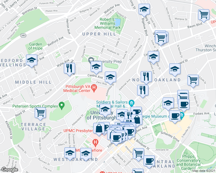 map of restaurants, bars, coffee shops, grocery stores, and more near 3153 Brackenridge Street in Pittsburgh