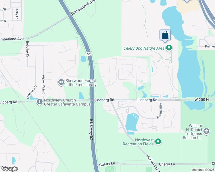 map of restaurants, bars, coffee shops, grocery stores, and more near 2108 McCormick Road in West Lafayette