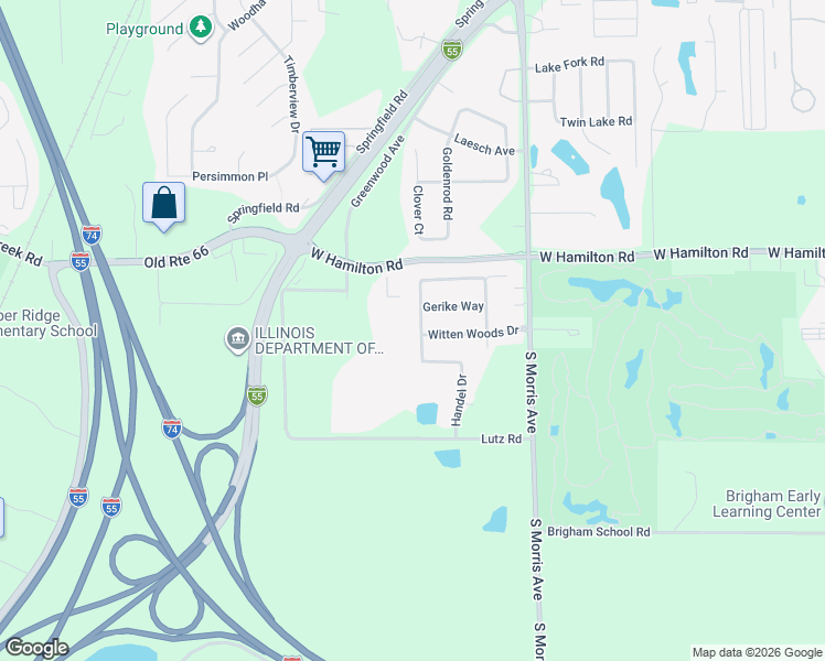 map of restaurants, bars, coffee shops, grocery stores, and more near 2411 Wirsing Way in Bloomington