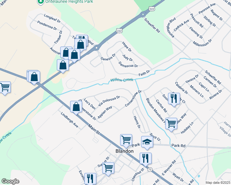 map of restaurants, bars, coffee shops, grocery stores, and more near 118 Spirit Court in Blandon