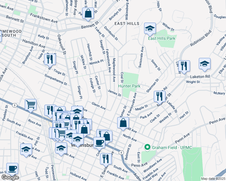 map of restaurants, bars, coffee shops, grocery stores, and more near 1603 Maplewood Avenue in Pittsburgh