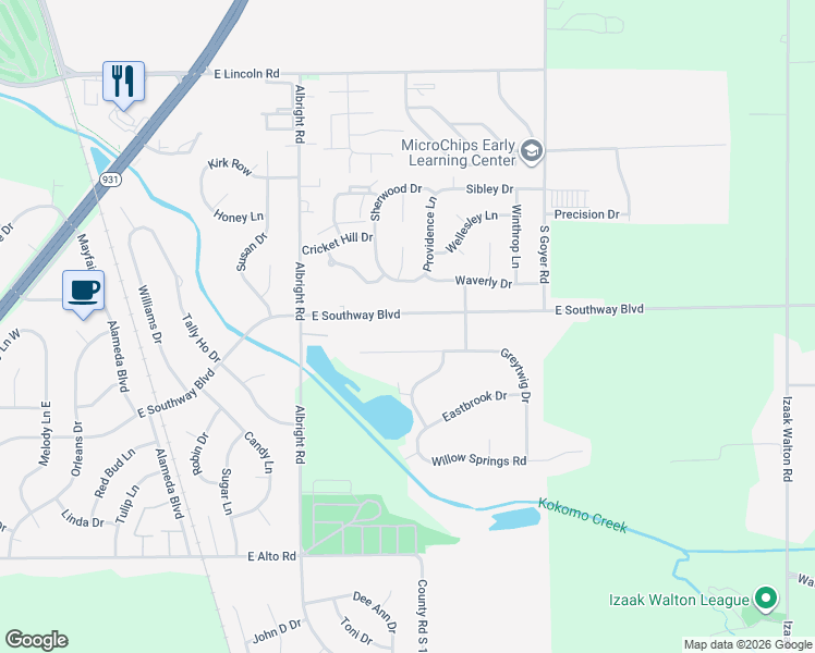 map of restaurants, bars, coffee shops, grocery stores, and more near 1907 East Southway Boulevard in Kokomo