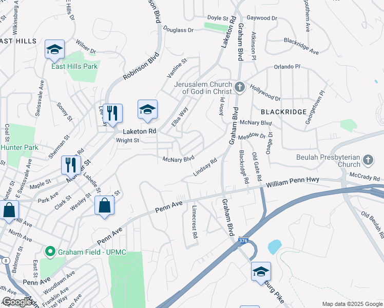 map of restaurants, bars, coffee shops, grocery stores, and more near 2001 McNary Boulevard in Pittsburgh