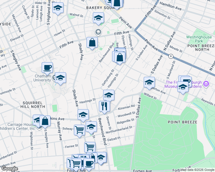 map of restaurants, bars, coffee shops, grocery stores, and more near 639 Gettysburg Street in Pittsburgh
