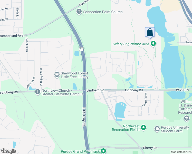 map of restaurants, bars, coffee shops, grocery stores, and more near 2108 McCormick Road in West Lafayette