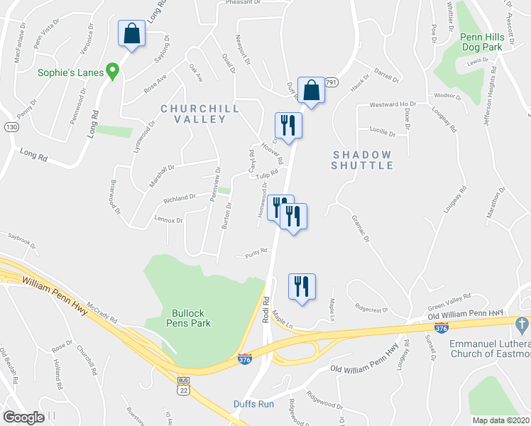 map of restaurants, bars, coffee shops, grocery stores, and more near 629 Homewood Drive in Pittsburgh