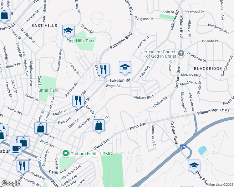 map of restaurants, bars, coffee shops, grocery stores, and more near 1769 McNary Boulevard in Pittsburgh