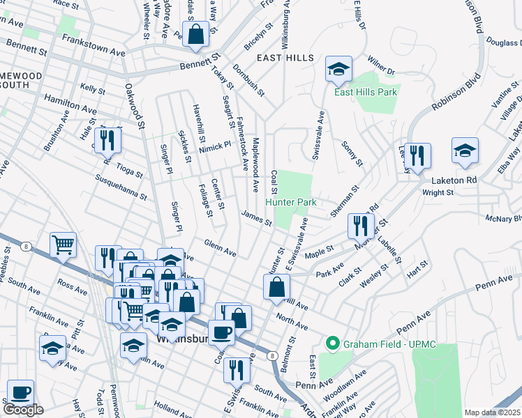 map of restaurants, bars, coffee shops, grocery stores, and more near 1603 Maplewood Avenue in Pittsburgh