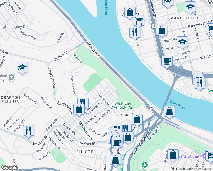 map of restaurants, bars, coffee shops, grocery stores, and more near 944 Rue Grande Vue Street in Pittsburgh