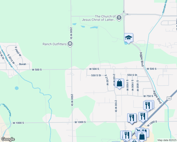 map of restaurants, bars, coffee shops, grocery stores, and more near 540 2375 West Street in Vernal