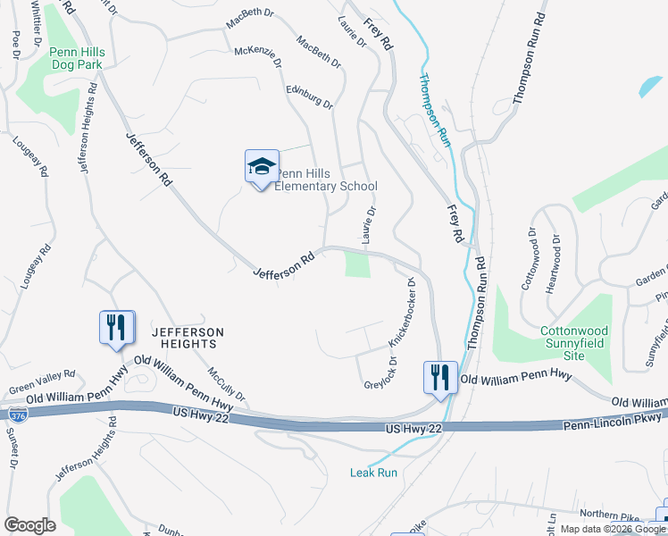 map of restaurants, bars, coffee shops, grocery stores, and more near 1154 Jefferson Road in Pittsburgh