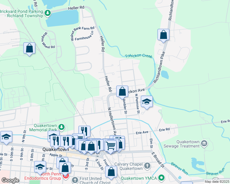 map of restaurants, bars, coffee shops, grocery stores, and more near 211 Tohickon Avenue in Quakertown