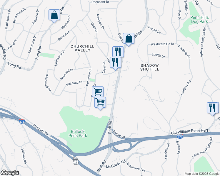 map of restaurants, bars, coffee shops, grocery stores, and more near 637 Homewood Drive in Pittsburgh