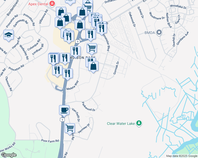 map of restaurants, bars, coffee shops, grocery stores, and more near 3503 Westminster Boulevard in Old Bridge Township