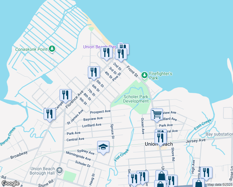map of restaurants, bars, coffee shops, grocery stores, and more near 930 Center Street in Union Beach