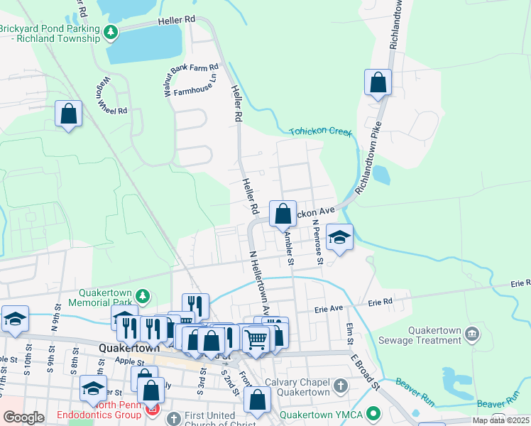 map of restaurants, bars, coffee shops, grocery stores, and more near 211 Tohickon Avenue in Quakertown