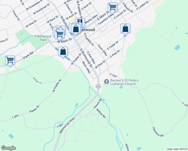 map of restaurants, bars, coffee shops, grocery stores, and more near 104 West Jackson Street in Fleetwood