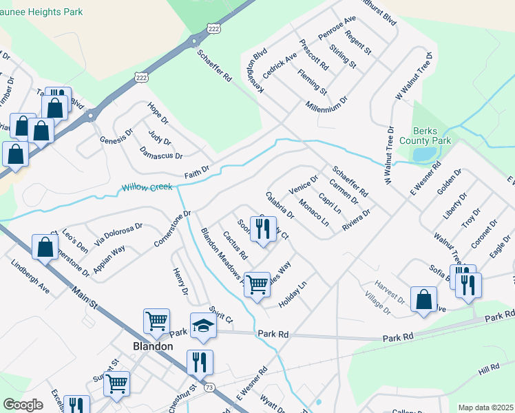 map of restaurants, bars, coffee shops, grocery stores, and more near 311 Cassidy Court in Blandon