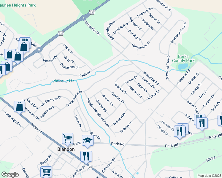 map of restaurants, bars, coffee shops, grocery stores, and more near 311 Cassidy Court in Blandon