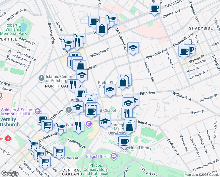 map of restaurants, bars, coffee shops, grocery stores, and more near in Pittsburgh