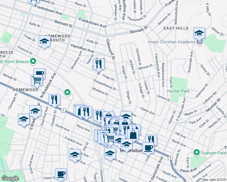 map of restaurants, bars, coffee shops, grocery stores, and more near 525 Holmes Street in Pittsburgh