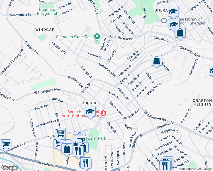 map of restaurants, bars, coffee shops, grocery stores, and more near 1 Marchmont Street in Pittsburgh