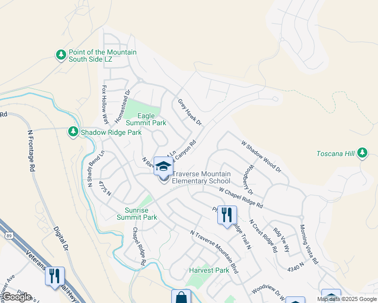 map of restaurants, bars, coffee shops, grocery stores, and more near 4923 North Marble Fox Way in Lehi