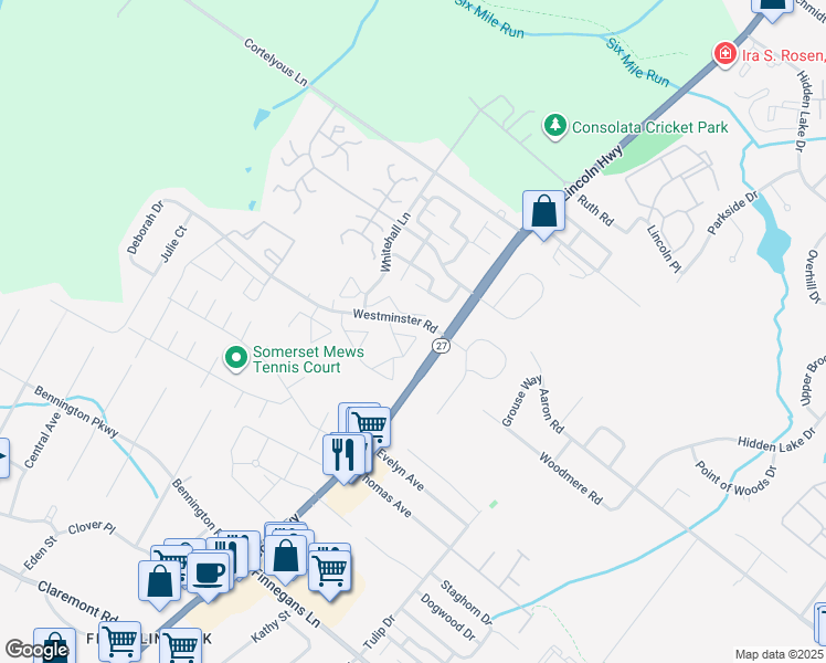 map of restaurants, bars, coffee shops, grocery stores, and more near 209 Coventry Lane in Franklin Township