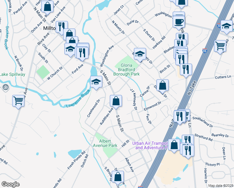map of restaurants, bars, coffee shops, grocery stores, and more near 6 Nicholas Court in Milltown