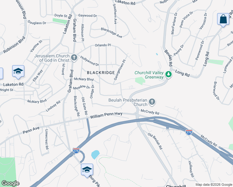 map of restaurants, bars, coffee shops, grocery stores, and more near 1503 Williamsburg Place in Pittsburgh