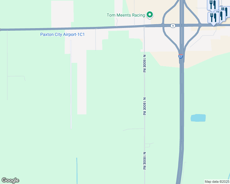 map of restaurants, bars, coffee shops, grocery stores, and more near 250 North 1800E Road in Paxton