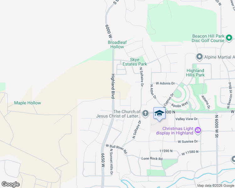 map of restaurants, bars, coffee shops, grocery stores, and more near 11903 North Burning Oaks Drive in Highland