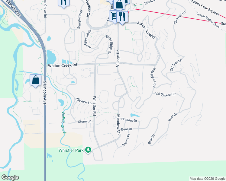 map of restaurants, bars, coffee shops, grocery stores, and more near 3295 Snowflake Circle in Steamboat Springs
